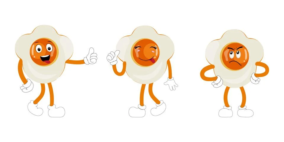 Fried egg with cute face lying cartoon illustration Stock Illustration