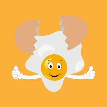 Fried egg with cute face lying cartoon illustration Stock Illustration