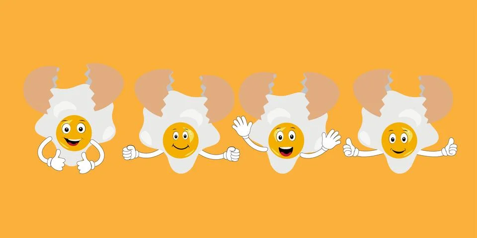 Fried egg with cute face lying cartoon illustration Stock Illustration