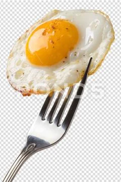 Fried egg on a fork isolated, breakfast food close-up PSD Template
