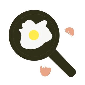 Fried egg in a frying pan and egg shell isolated on white background.  Stock Illustration