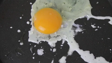 Fried egg in a frying pan for breakfast top view Stock-Footage 120236118