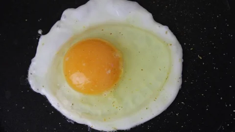Fried egg in a frying pan for breakfast top view 4K Stock Footage 120250814