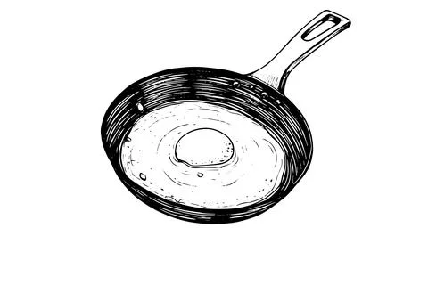 Fried egg on a frying pan hand drawn ink sketch. Engraving style vector Stock Illustration