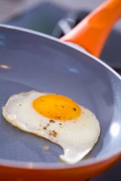 Fried egg in a frying pan Stock Photos