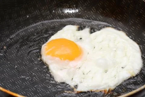 Fried egg in a frying pan Stock Photos