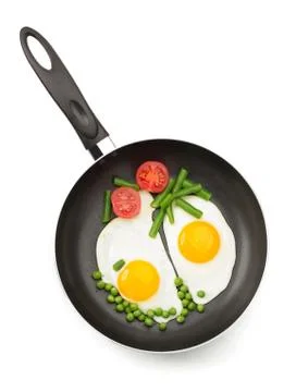 Fried egg in frying pan Stock Photos