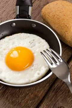Fried egg in a frying pan Stock Photos