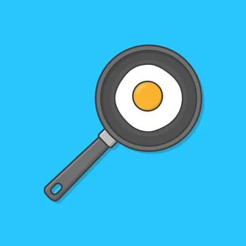 Fried Egg In A Frying Pan Vector Icon Illustration. Fresh Fried Egg Delicio.. Stock Illustration