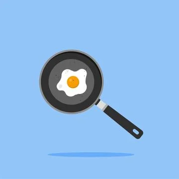 Fried egg icon logo with frying pan, cooking equipment illustration. Stock Illustration