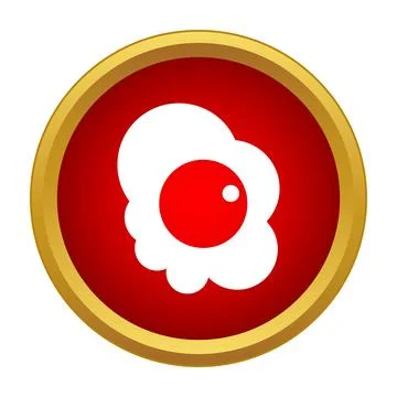 Fried egg icon in stylized red circle with gold border Stock Illustration