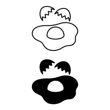 Fried Egg Icons. Black and White Vector Illustrations. A Broken Egg Cooked .. Stock Illustration