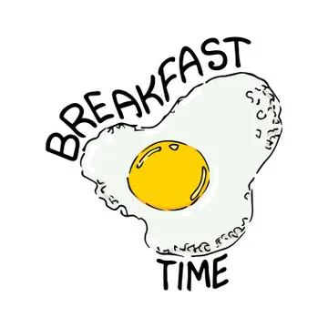 Fried egg illustration with lettering on white background Stock Illustration