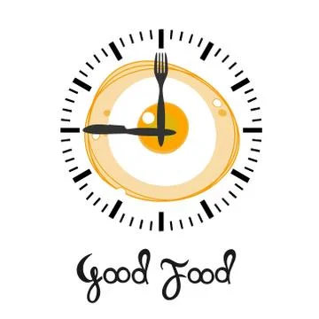 Fried egg isolated on the background of the watch dial. Illustrazione stock