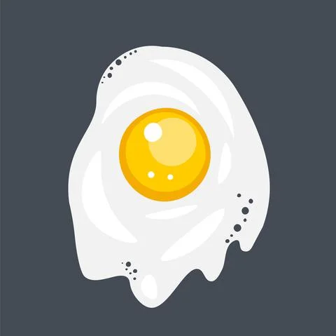 Fried Egg Isolated on Black Background. Flat Design. Stock Illustration
