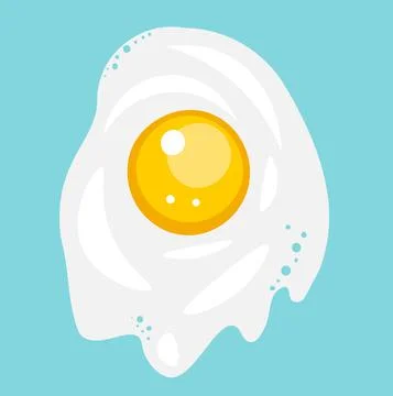 Fried Egg Isolated on Light Blue Background. Flat Design. Stock Illustration