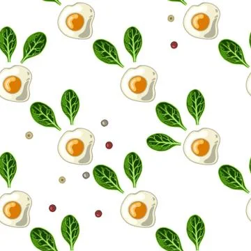 Fried egg isolated on white background with spinach and pepper イラスト素材