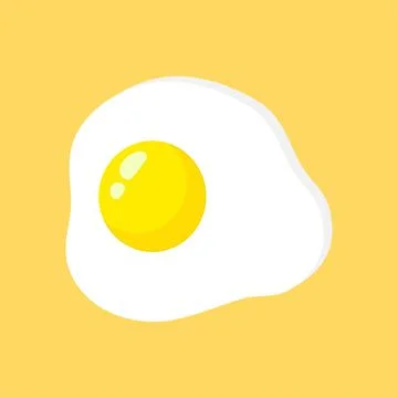 Fried egg isolated on yellow background. Fried egg flat icon. Fried egg close 스톡 일러스트