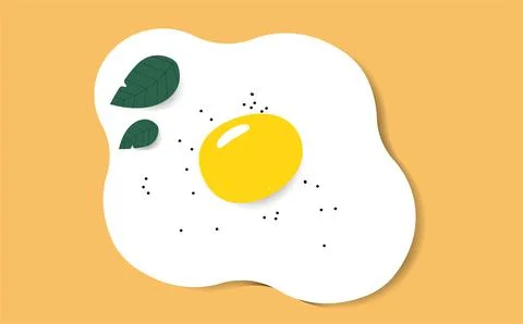 Fried egg isolated on a yellow background.Fried egg flat icon.Fried egg close up Stock Illustration