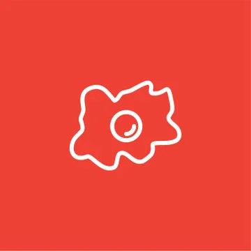 Fried Egg Line Icon On Red Background. Red Flat Style Vector Illustration Stock Illustration