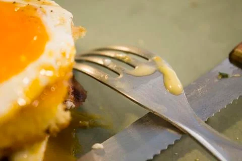 Fried egg in macro Stock Photos