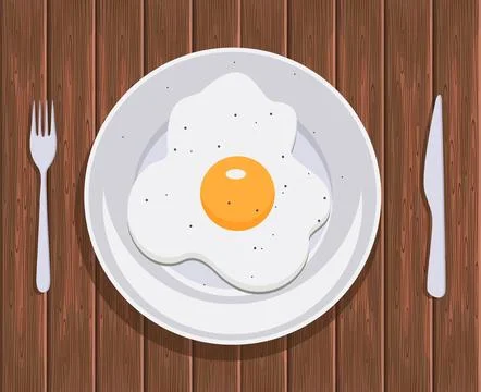 Fried egg omelet on plate, breakfast vector Illustrazione stock