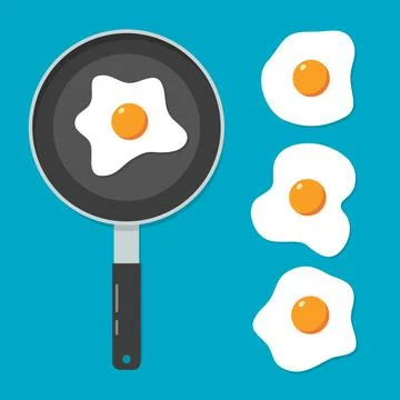 Fried egg omelette top view pan vector food illustration. Egg omelet albumen Stock Illustration