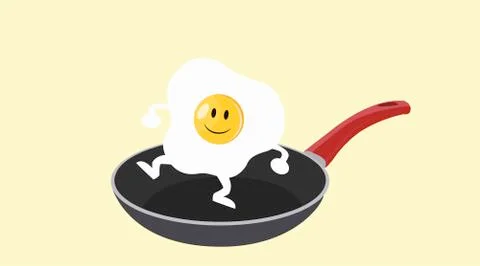 Fried Egg on a Pan, Dancing and Smiling Illustrazione stock