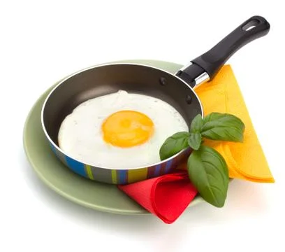 Fried egg on pan Stock Photos