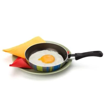 Fried egg on pan Stock Photos