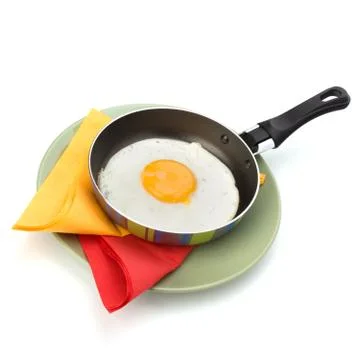 Fried egg on pan Stock Photos