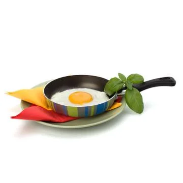 Fried egg on pan Stock Photos