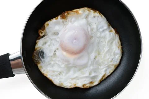 Fried egg in a pan Stock Photos