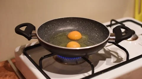 Fried Egg on Pan Preparation over Cook Stock Footage 60033118