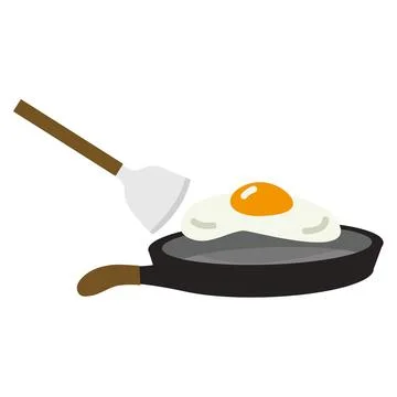Fried Egg in a Pan with Spatula Stock Illustration