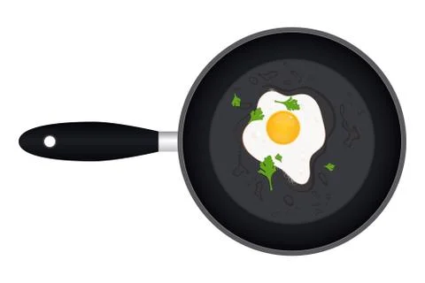 Fried egg with parsley in the pan vector illustration Illustrazione stock
