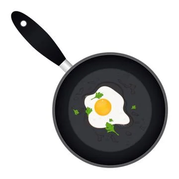 Fried egg with parsley in the pan vector illustration Stock Illustration