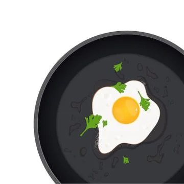 Fried egg with parsley in the pan vector illustration Stock Illustration