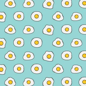 Fried Egg Pattern With Blue Background. Vector Illustration. Stock Illustration
