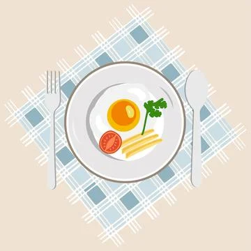 Fried egg on plate from above vector graphics, Various eggs Stock Illustration