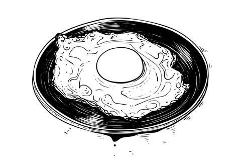 Fried egg on a plate hand drawn ink sketch. Engraving style vector illustration. 스톡 일러스트