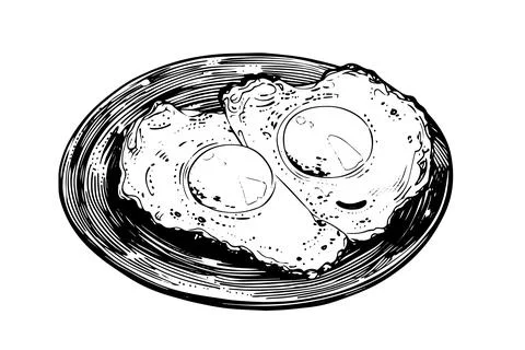 Fried egg on a plate hand drawn ink sketch. Engraving style vector illustration. Stock Illustration