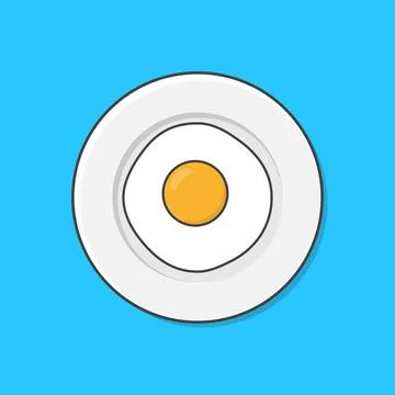 Fried Egg On A Plate Vector Icon Illustration. Cooked Omelette Stock Illustration