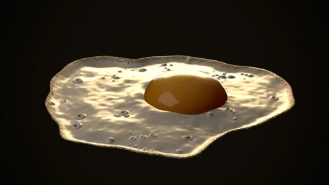 Fried egg with realistic textures on dark background. 3d rendering Stock Footage 341999854