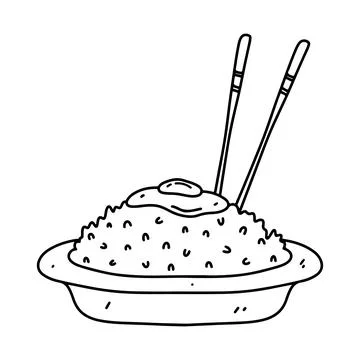 Fried egg with rice in hand drawn doodle style. Vector illustration isolated Stock Illustration