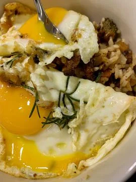 Fried egg with rice Stock Photos