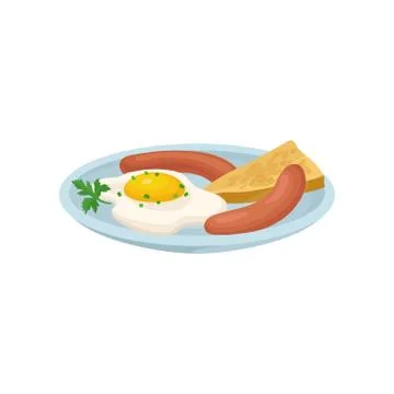 Fried egg with sausage and bread, fresh nutritious breakfast food, design Stock Illustration