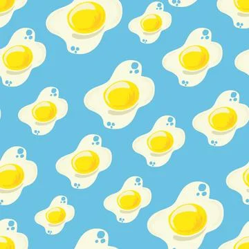 Fried egg seamless pattern on blue background Stock Illustration