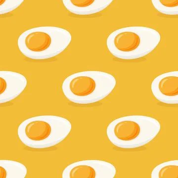 Fried Egg Seamless Pattern, Vector Illustration. Yellow Background with Sunny イラスト素材