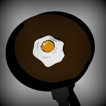 Fried Egg Served on a Dark Brown Plate Viewed from Above 스톡 일러스트